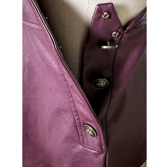 Anthropologie Maeve Faux Leather Pinafore Dress Plum Side Buttons Back Bow Sz XS - Picture 9 of 16